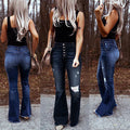 High-Waisted Ripped Stretch Flare Jeans