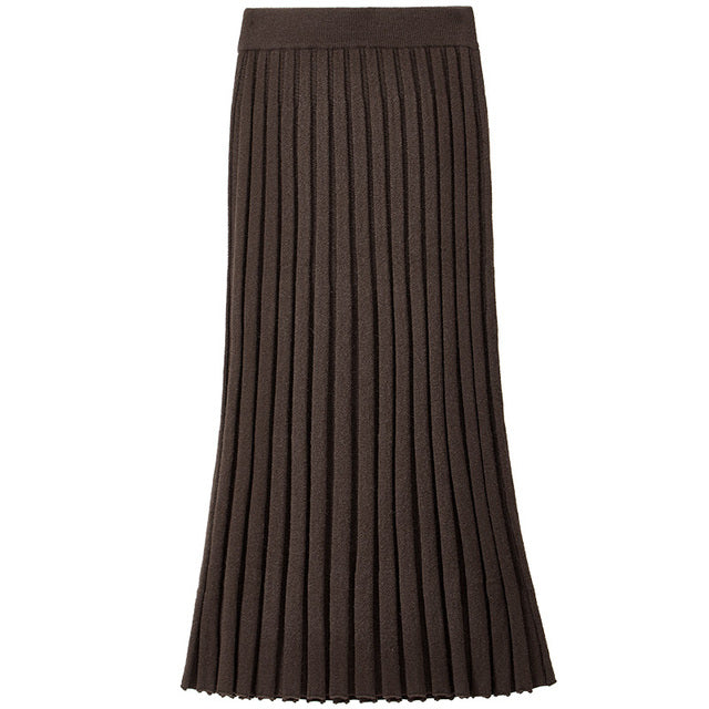 Sentubila Brown Knitted Long High Waist Skirt for Women