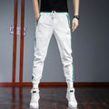 Men's Slim Fit White Sports Pants with Stripes