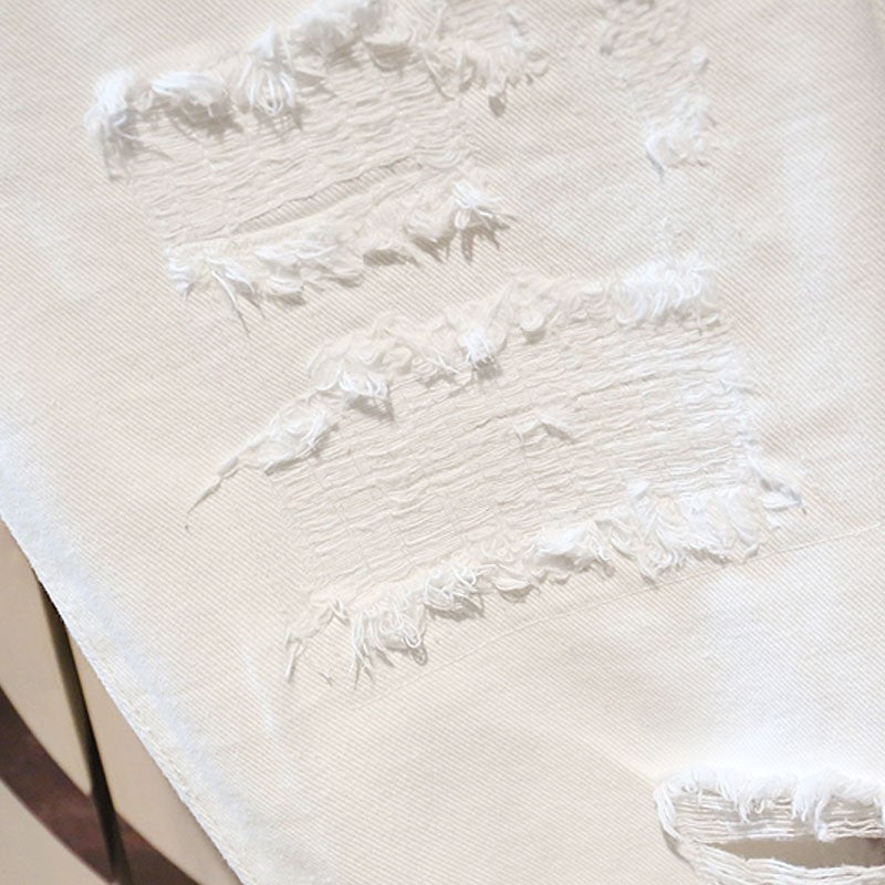 Men's Casual White Ripped Denim Summer Shorts