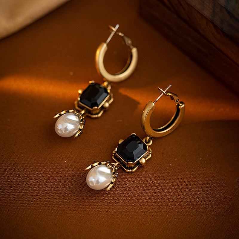 Vintage Gold Pearl Earrings for Women (Long Style)