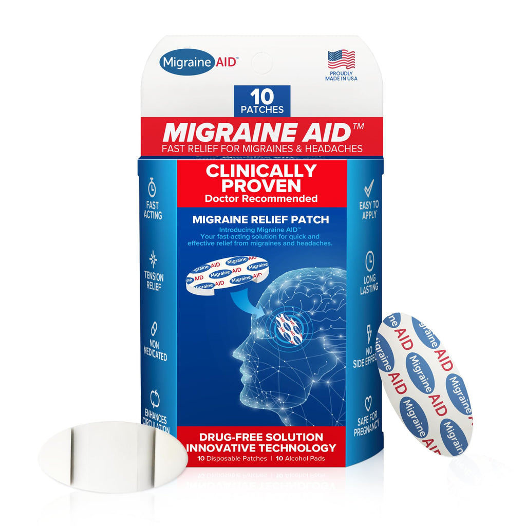 Migraine AID Migraine Relief Patches - Fast Acting Non Medicated Support for Head Tension Easy to Apply Headache Patches Safe for Everyday Use 10 Disposable Migraine Patches Made in USA