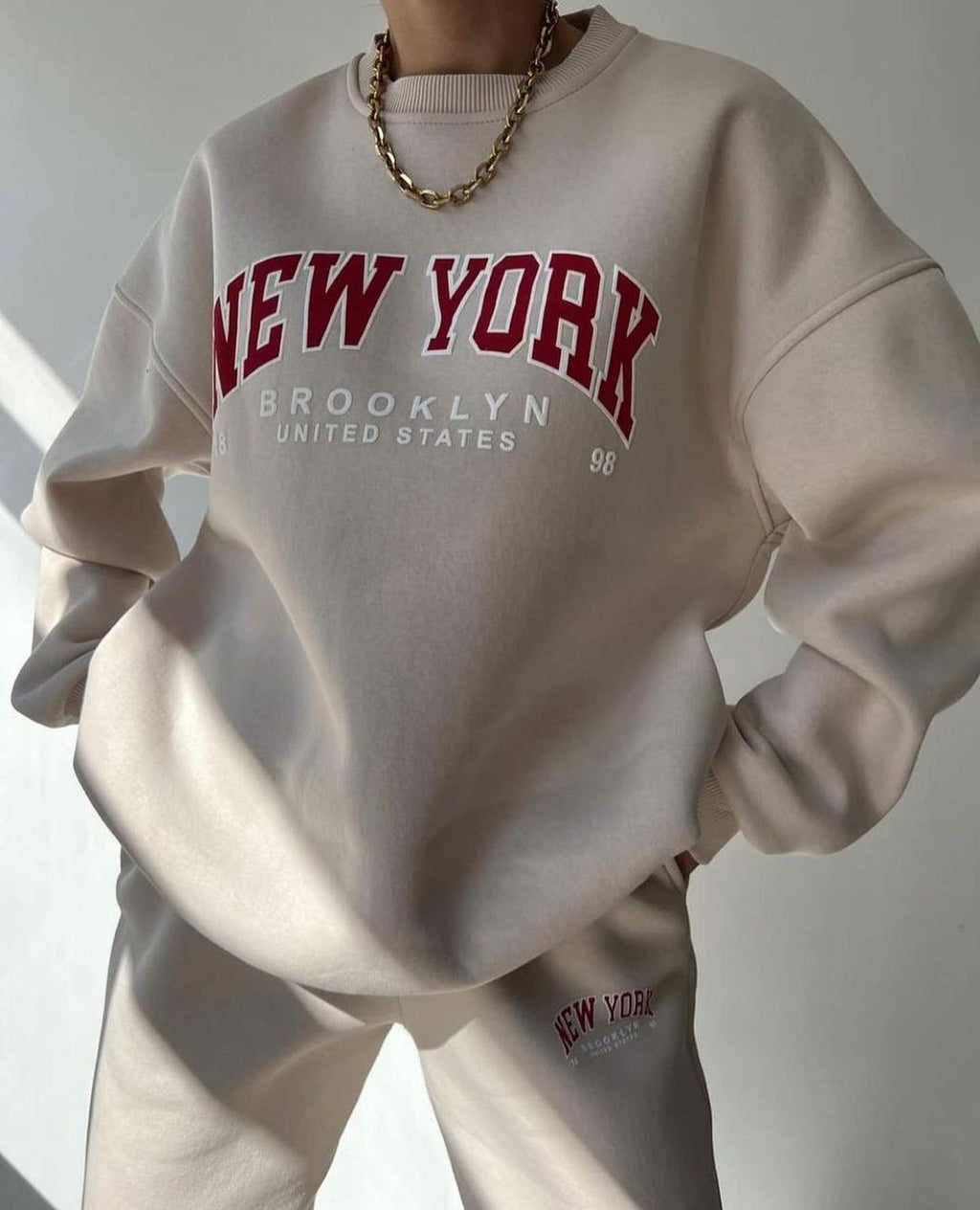 2022 Women's Casual Fashion Printed Thick Hoodie Set