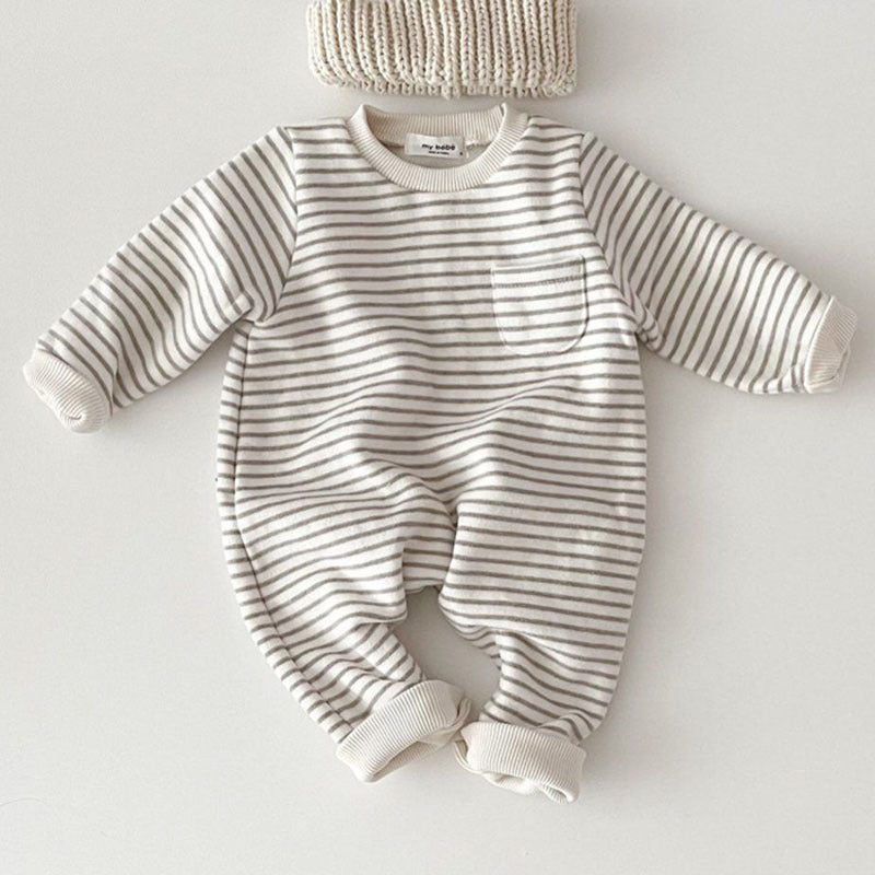 Striped Long-Sleeved Jumpsuit for Baby Boys and Girls