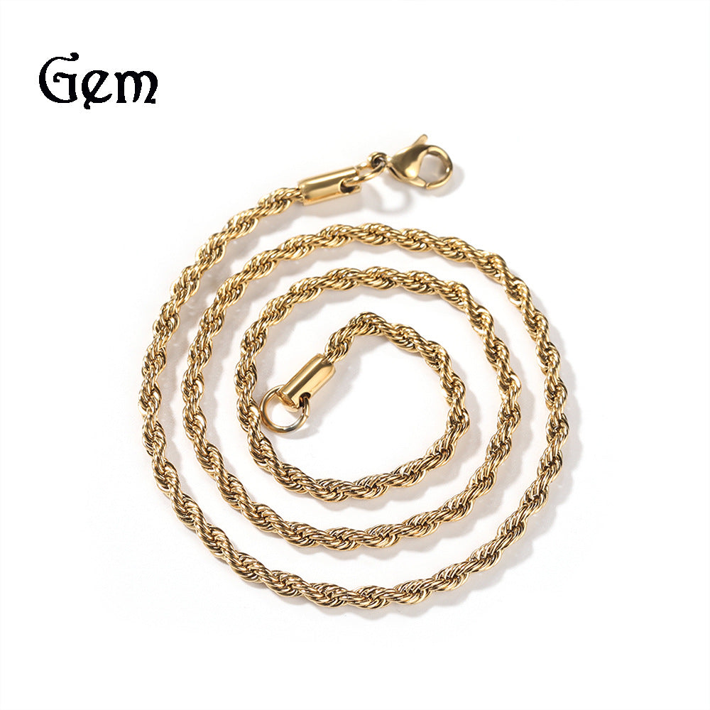 Men's Hip-Hop 3MM Stainless Steel Twisted Chain Necklace