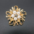 Korean Rhinestone Flower Brooch with Pearl Accents
