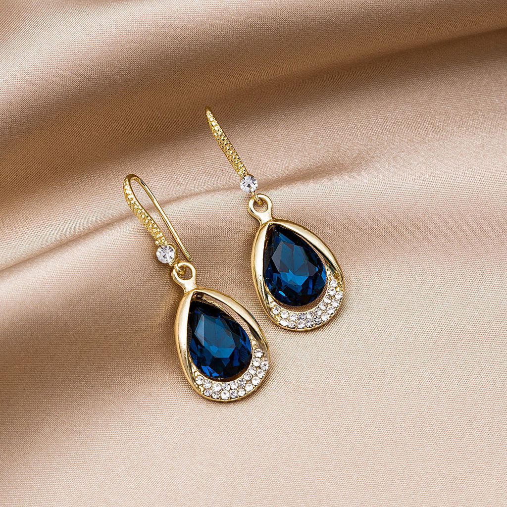 Elegant Blue Crystal Drop Earrings with Hollow Design