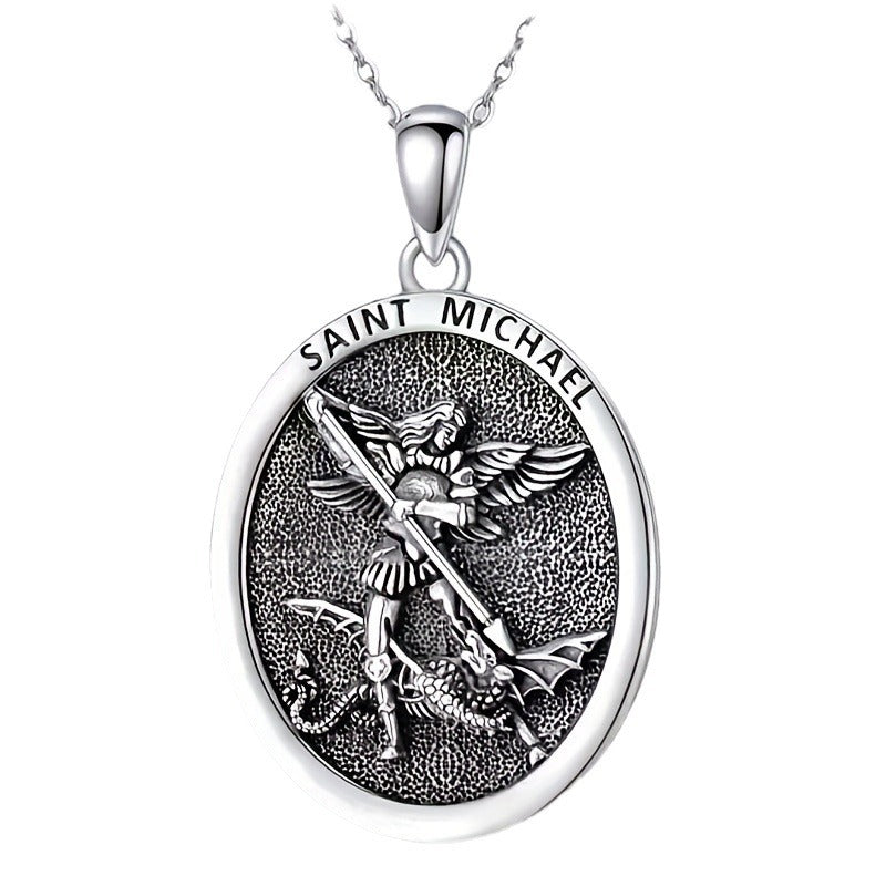 Men's Oval Angel Wings Necklace - Trendy Religious Pendant