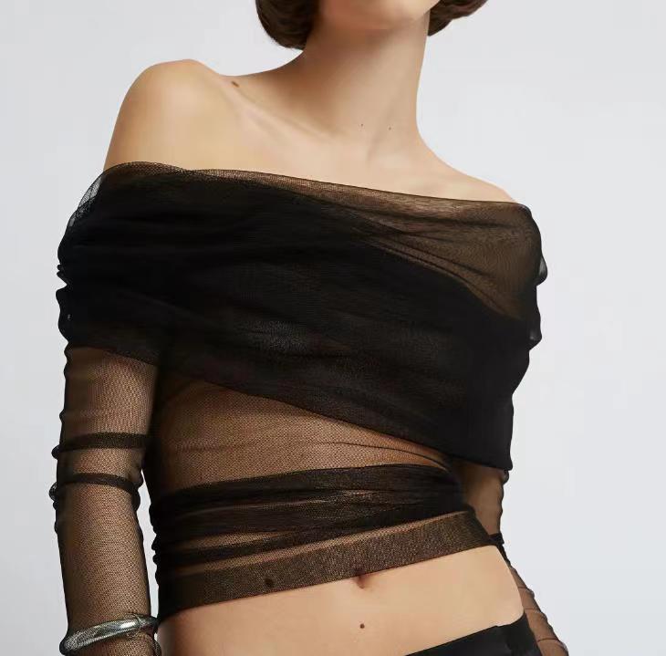 2024 Spring European Sexy Sheer Off-Shoulder Dress