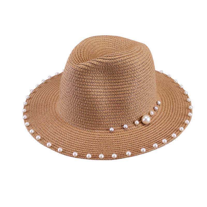 Korean Style Pearl Wide-Brim Straw Hat for Adults