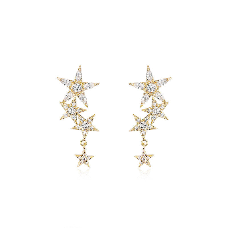 2020 Elegant Zircon Star Tassel Earrings, S925 Silver