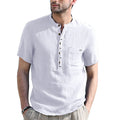 Men's Casual Cotton Linen Short Sleeve Polo Shirt