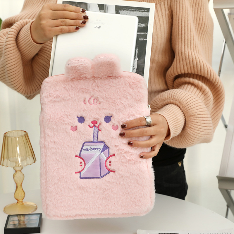 Kawaii 11-Inch Bear iPad Pouch with Plush Bunny Design
