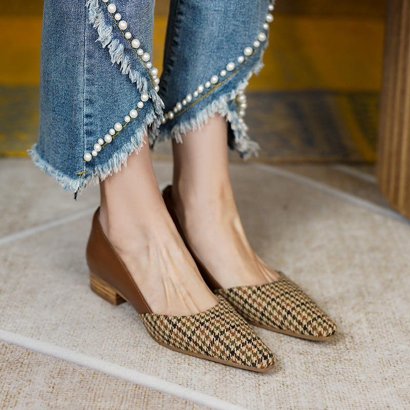 2022 Spring Vintage Checkered Low Heel Flats for Women