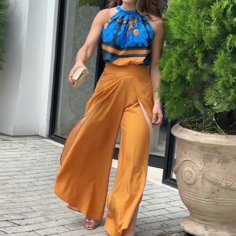2023 Fall Fashion Print Batwing Top & High-Waist Pants Set