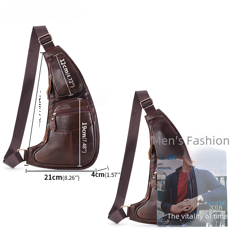 YI ANG Men's Genuine Leather Crossbody Chest Bag