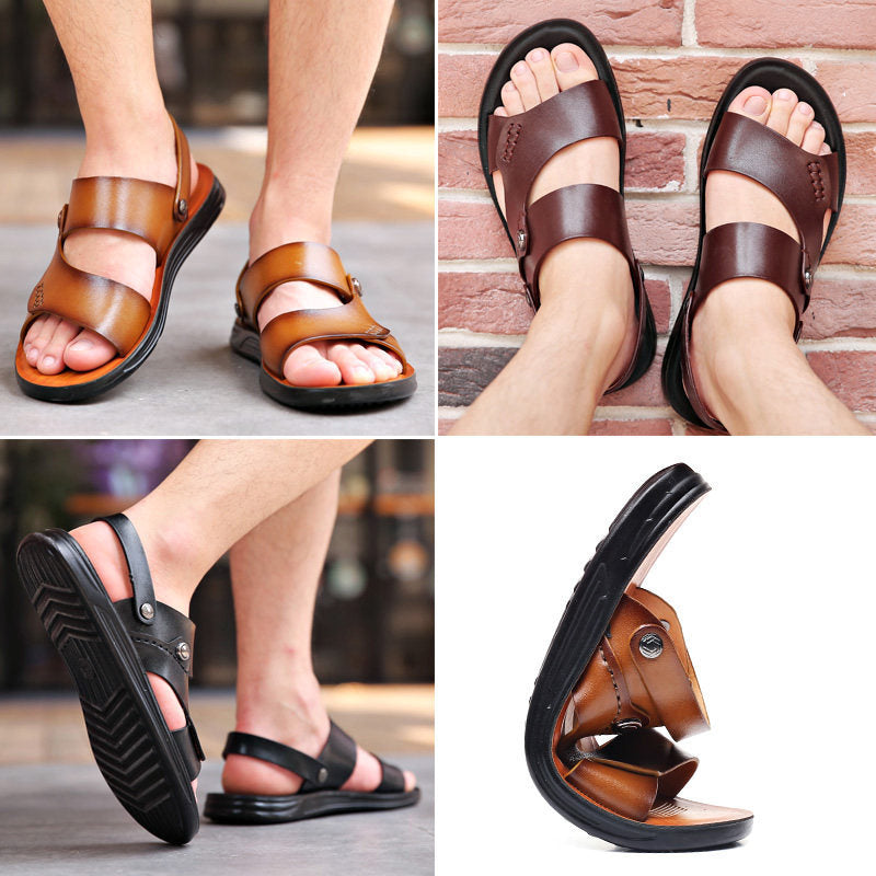 Men's Leather Sandals - Outdoor Travel Beach Slippers