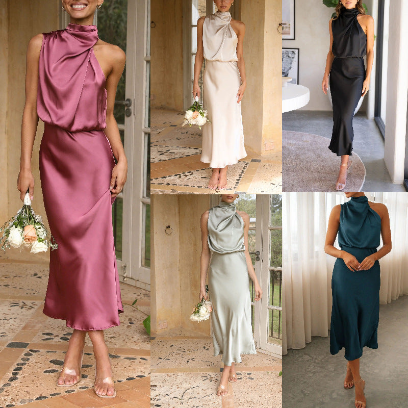 2023 Summer Women's Sleeveless Satin Dress