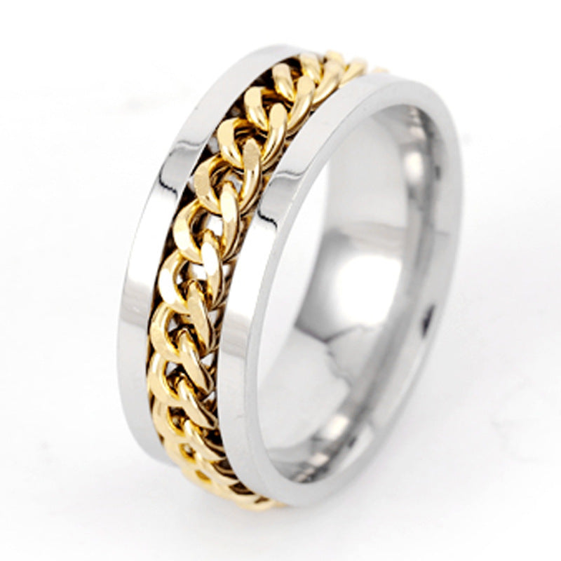 Bottle Opener Ring with Rotating Chain - Men's Titanium Steel