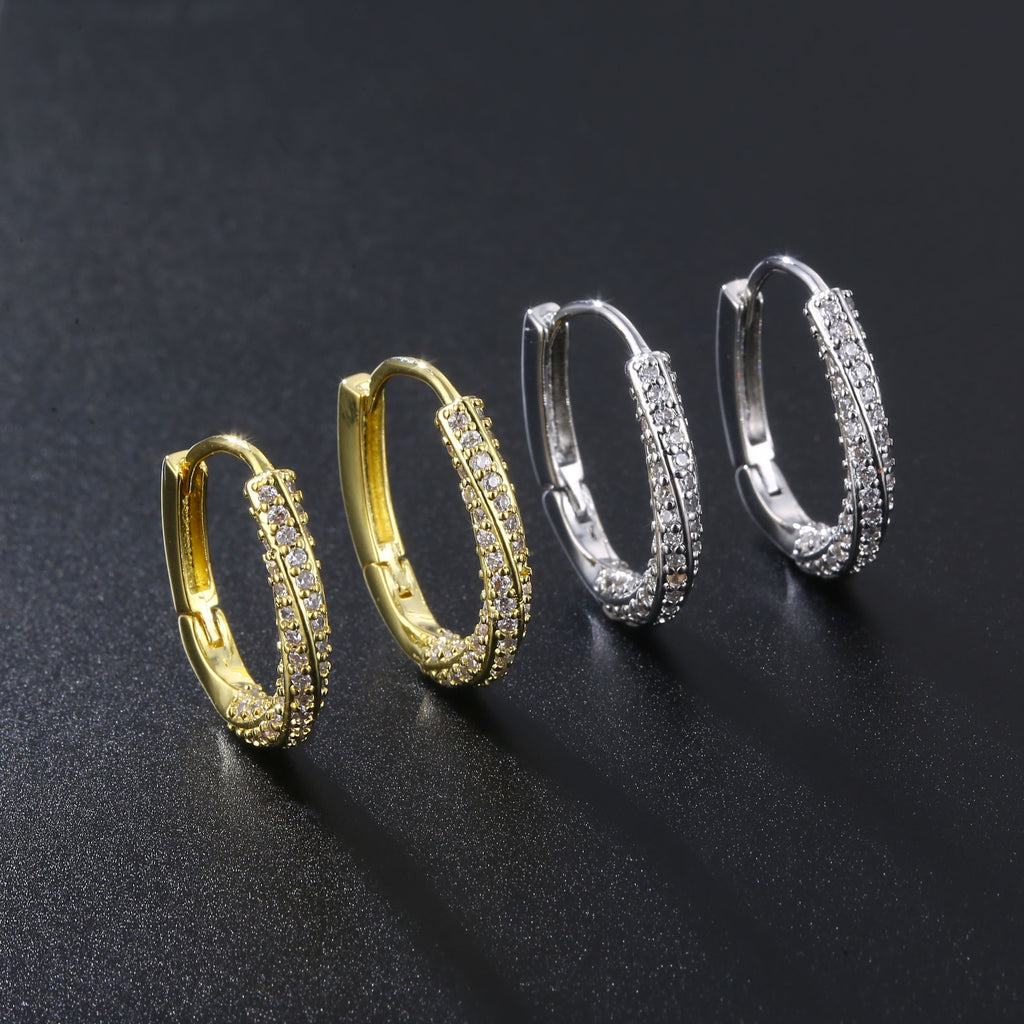 Gold Round Hollow Earrings with Rhinestones (Wholesale)
