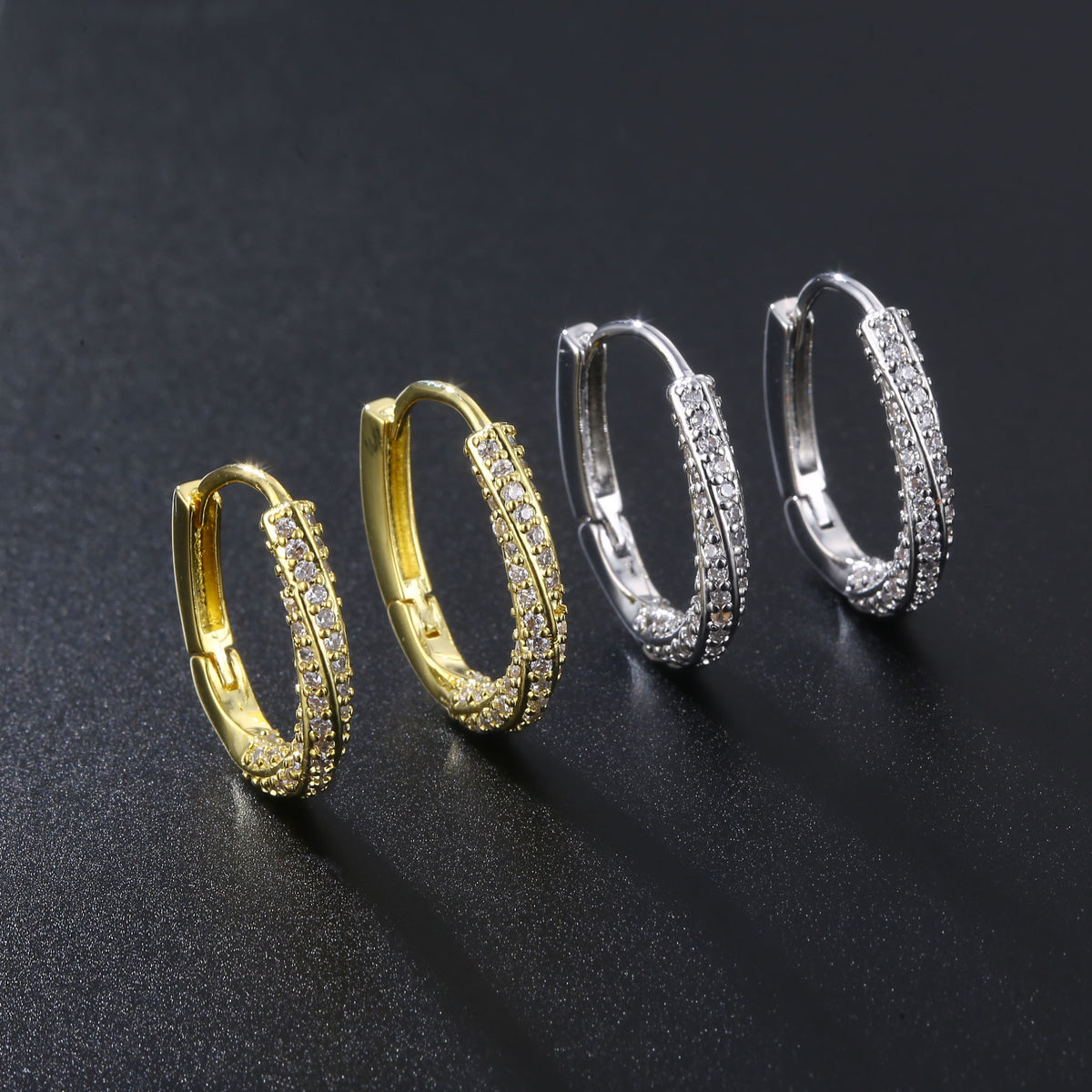 Gold Round Hollow Earrings with Rhinestones (Wholesale)