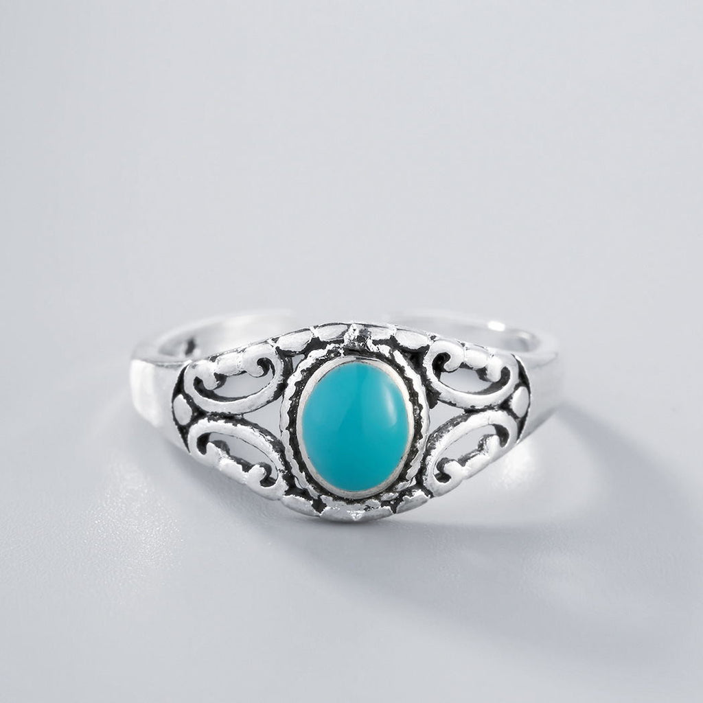 Silver Vintage Turquoise Ring in Thai Style
