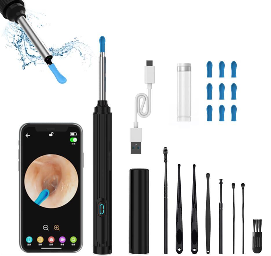 Ear Wax Removal Tool Camera Kit Ear Cleaner Earwax Removal Kit with Camera and Light Ear Wax Cleaner with 1080P Ear Camera for iOS & Android Black