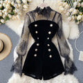 Korean Style Autumn Lace Top and Wide-Leg Jumpsuit Set
