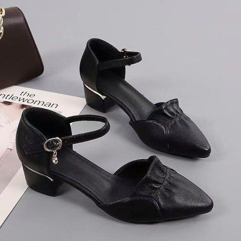 Chunky Heel Pointed Toe Low-Cut Shoes (3-5cm) Rubber