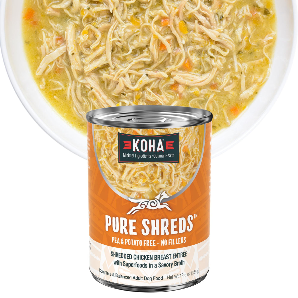 KOHA Pure Shreds Chicken Entrée for Dogs 12.5oz Cans (Pack of 12)