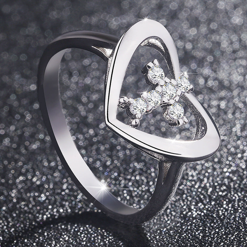 Heart Zircon Cross Devotion Ring for Women
