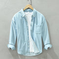 Men's Loose-Fit Vintage Blue Denim Shirt, Long Sleeve