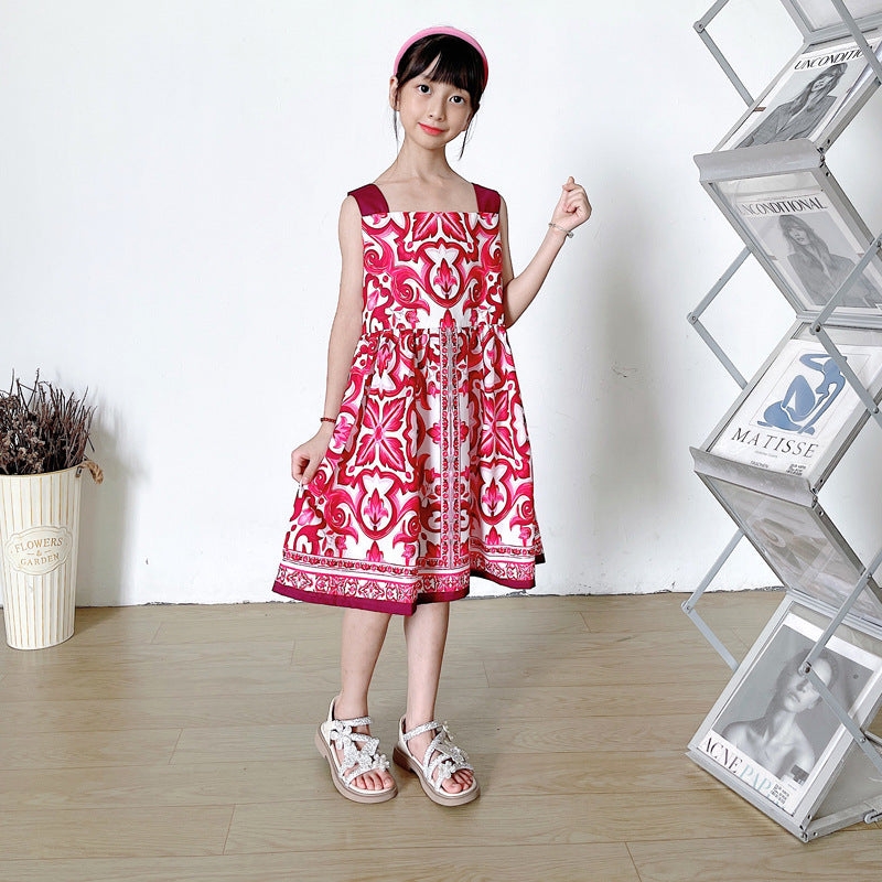 2023 New Kids' Cotton Dress with Floral Design