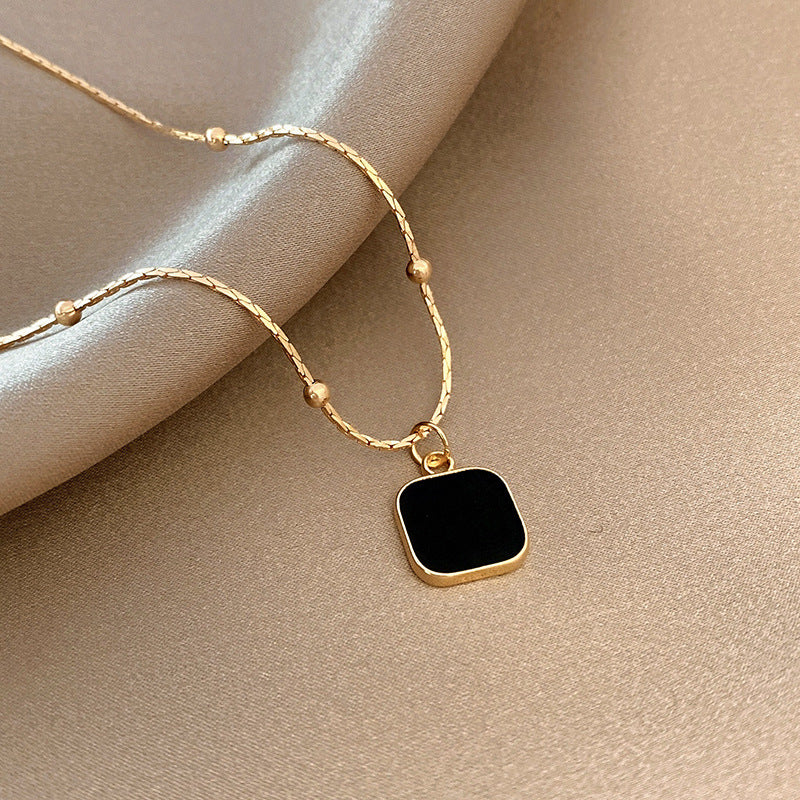 Black Square Pendant Choker Necklace for Women