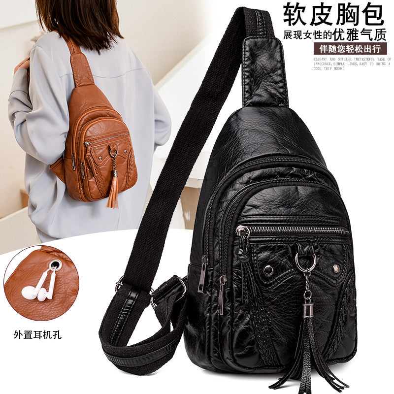 2024 Korean Style Washable Leather Women's Sling Bag