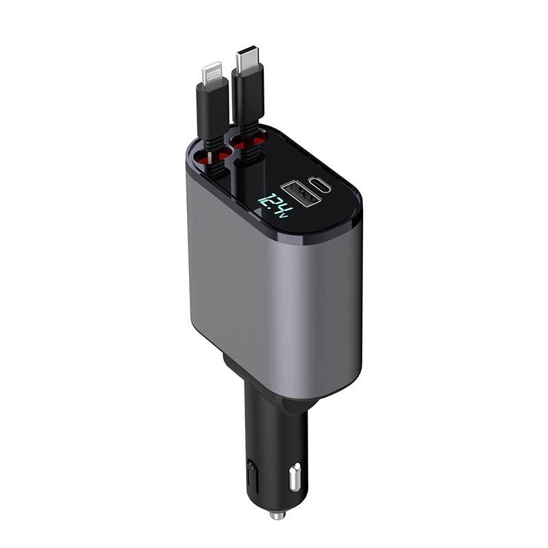100W Metal Car Charger with Cable and USB Ports