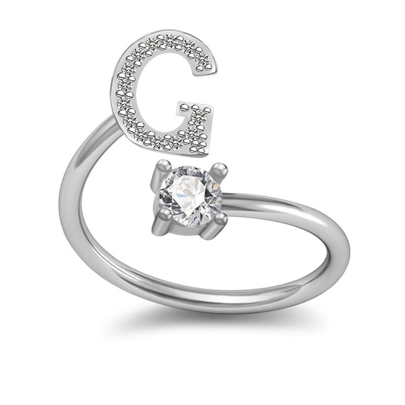 Popular Women's Ring, 26 Letter English Design, Copper Plated
