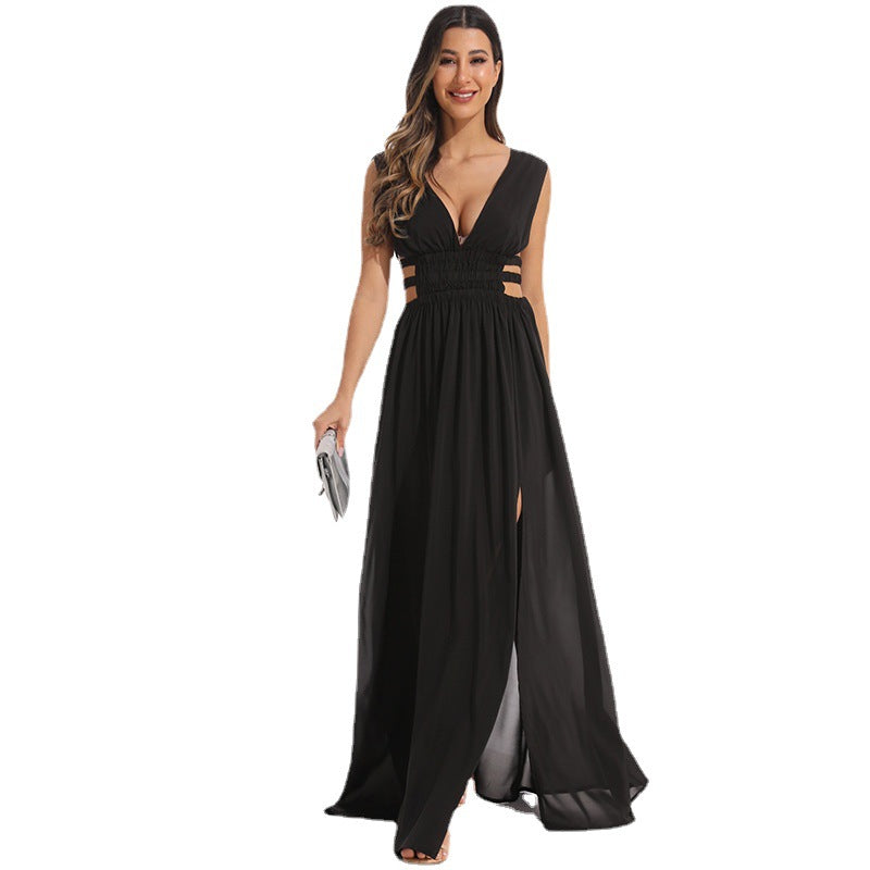 2024 New Women's Deep V-Neck Backless Maxi Dress