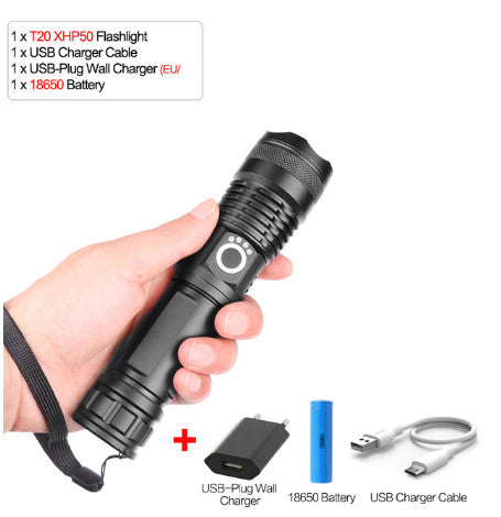 XHP50 Aluminum Alloy Flashlight with USB Rechargeable Zoom