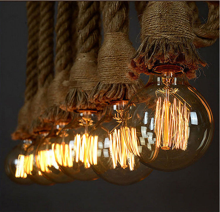 Vintage American Country Jute Rope Pendant Light E27