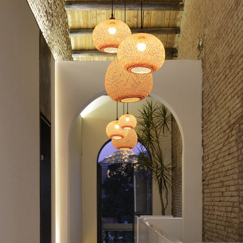 Bamboo Woven Sphere Pendant Light for Zen Decor
