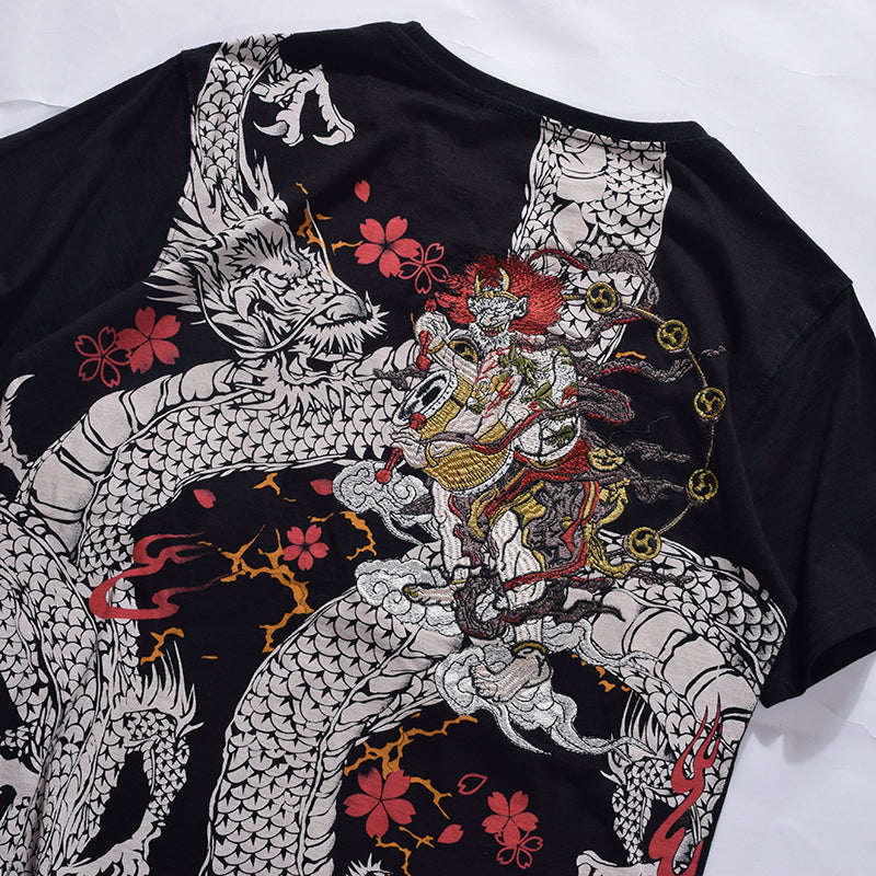 Dragon Tattoo T-Shirt, Chinese Style Embroidered Tee