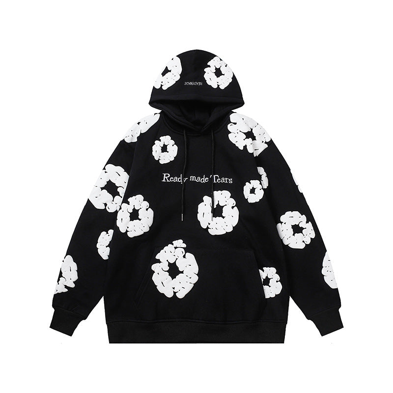 Vintage Cotton Hoodie with Embroidered Letters