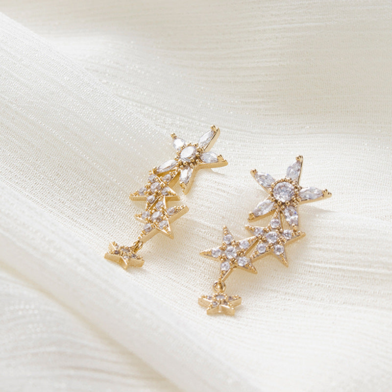 2020 Elegant Zircon Star Tassel Earrings, S925 Silver