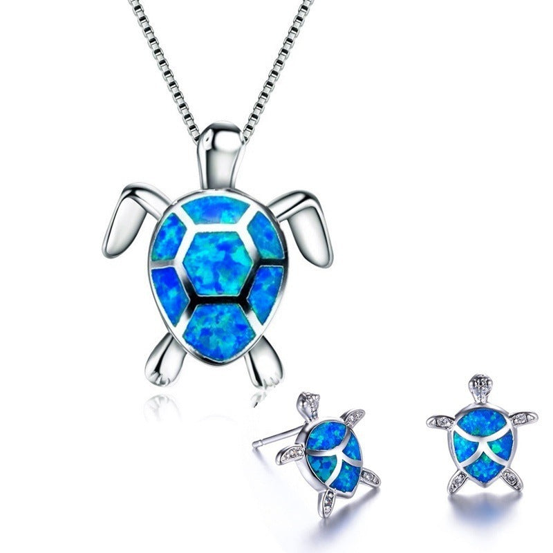 Fashionable Opal Turtle Necklace and Earrings Set (5 Colors)