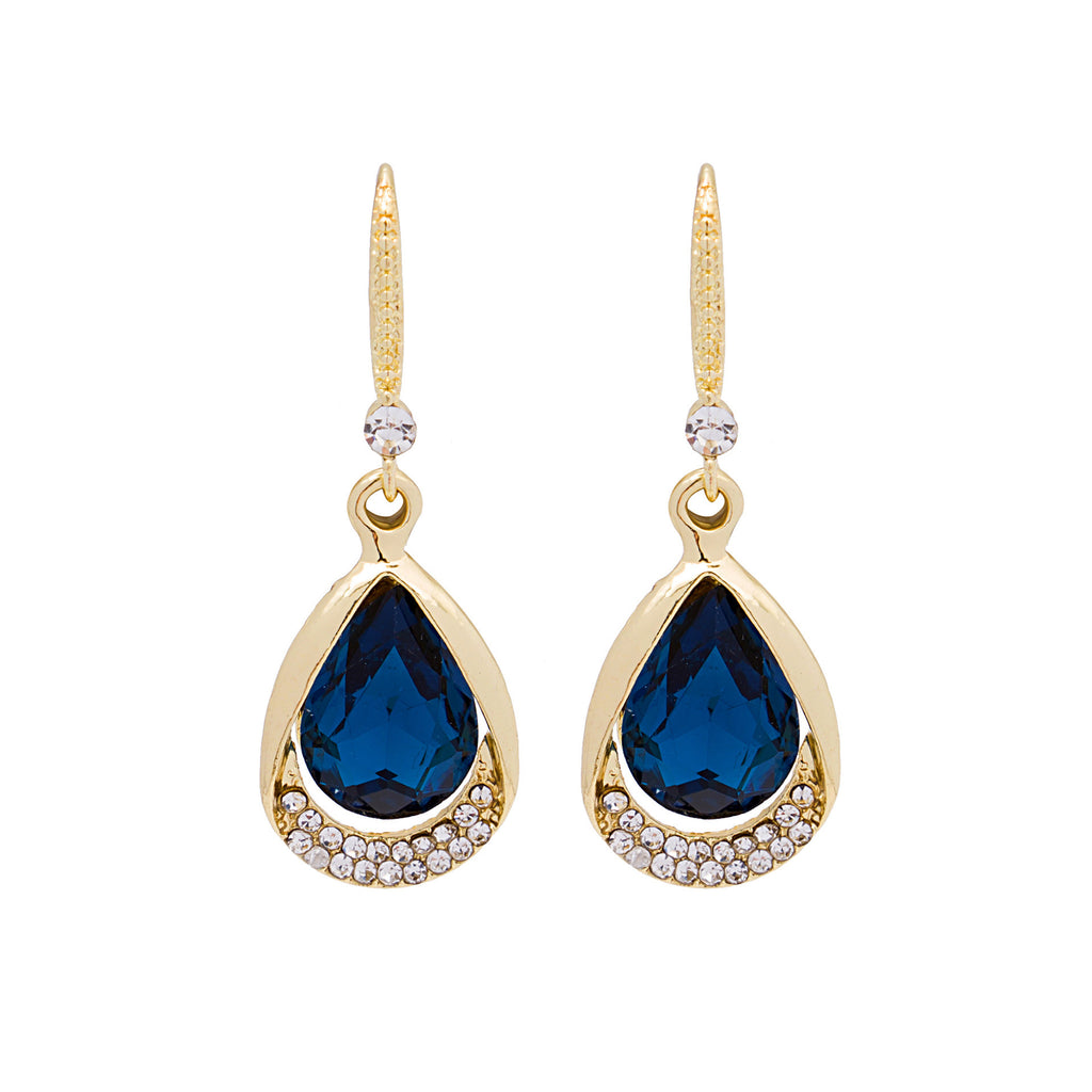 Elegant Blue Crystal Drop Earrings with Hollow Design