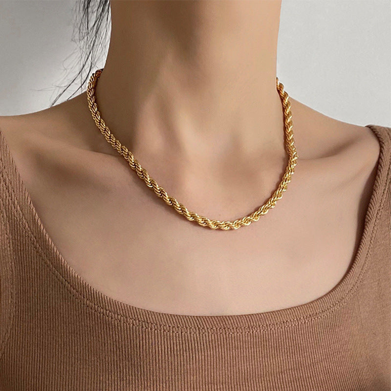 18K Gold Thick Twisted Necklace for Women