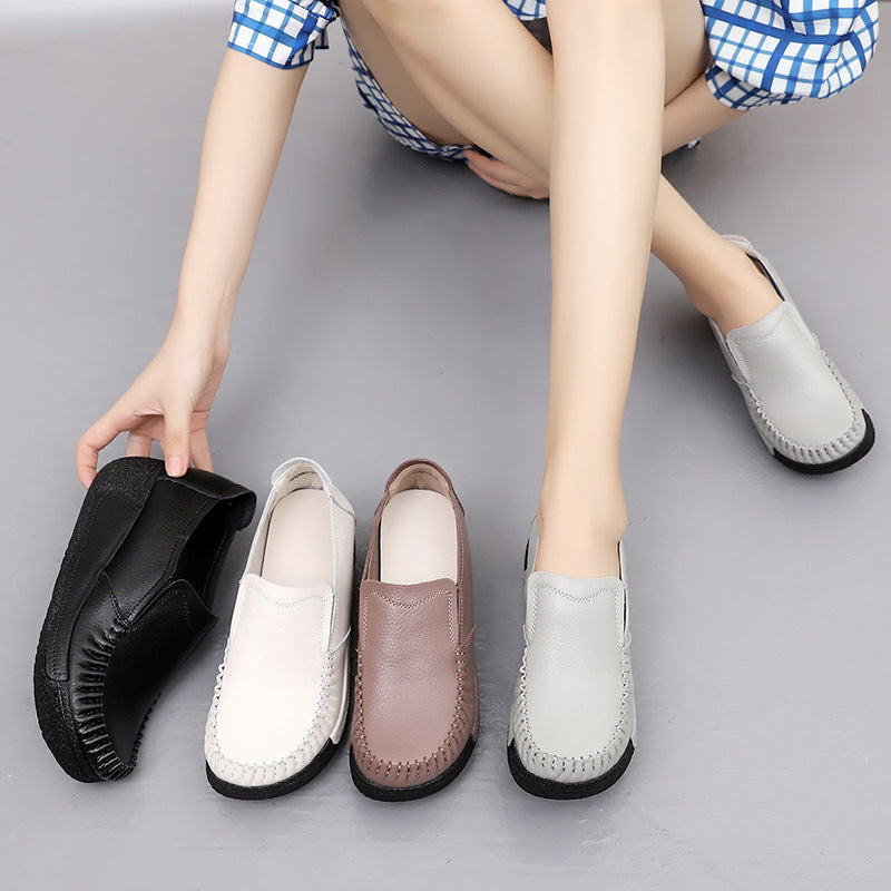 Comfortable Black Genuine Leather Women's Slip-On Loafers