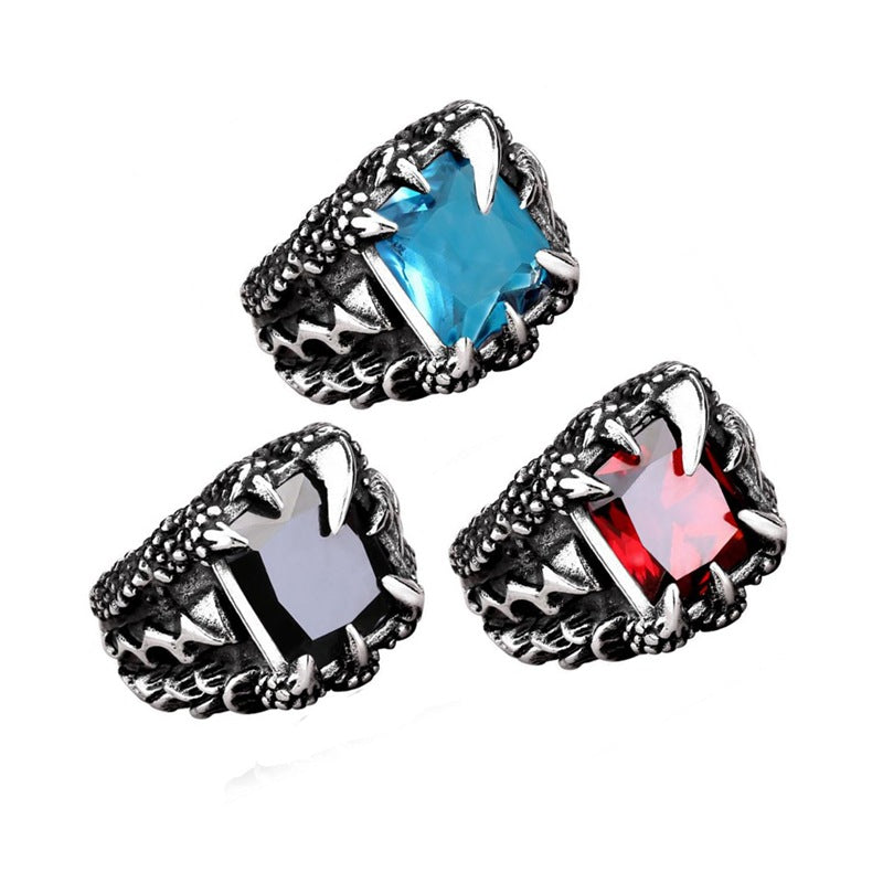 Vintage Dragon Claw Ring with Ruby - Stainless Steel