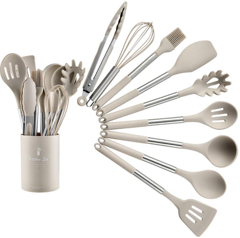 13-Piece Silicone Kitchen Utensil Set with Steel Handle